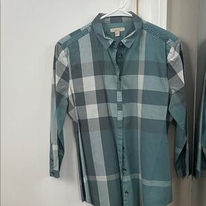 Burberry Teal and Gray Checkered Shirt